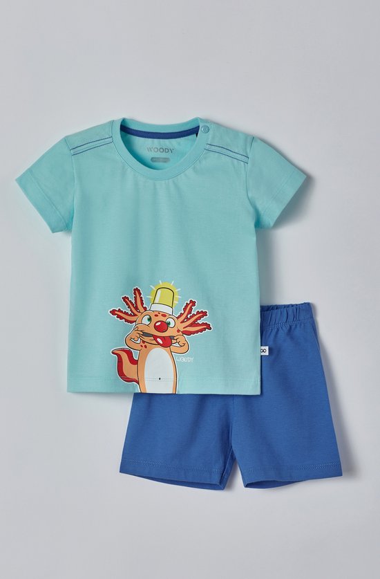 Woody - Baby Unisex Pyjama Axolotl - Hemelblauw - 6 maand