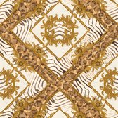 Exclusief luxe behang Profhome 349043-GU vliesbehang licht gestructureerd met luipaard-print glanzend goud crèmewit bruin 7,035 m2