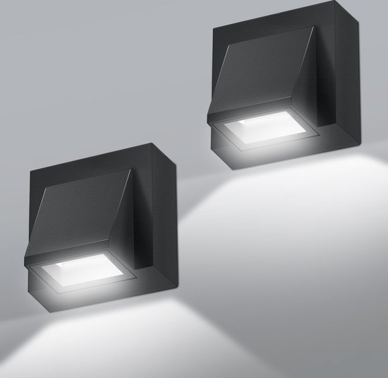 Delaveek-Eenvoudige LED Wandlamp Buiten - 5W - Zwart - Wit 6500K - Set van 2