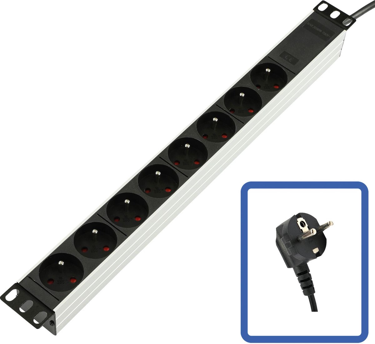"Logon Power Strip 19"" - 8 Way - Full Aluminium Without Switc"