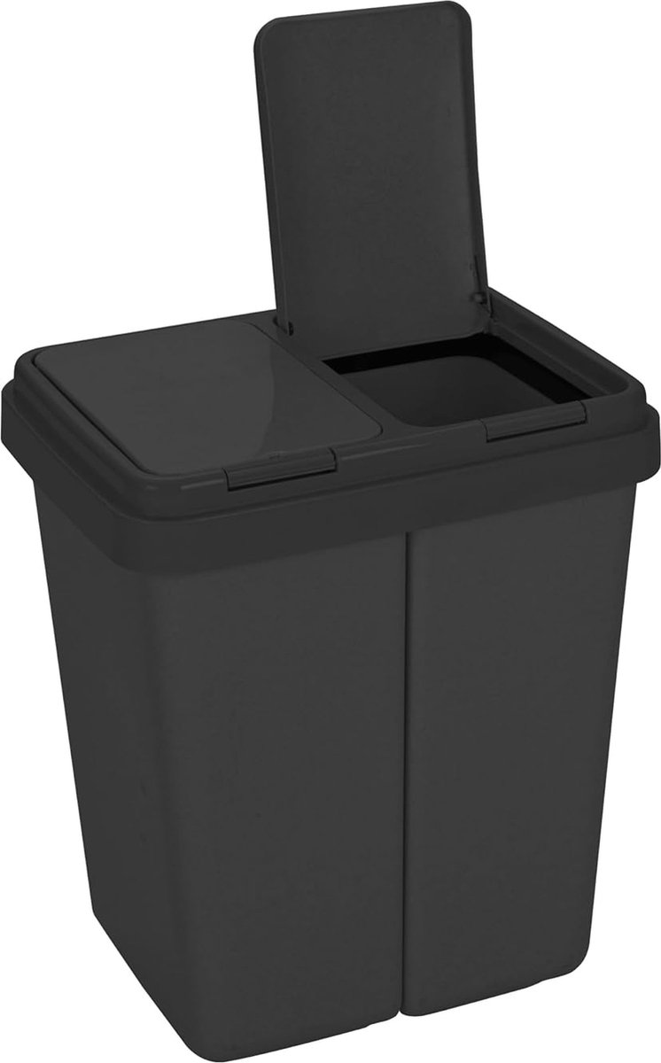 Duo Vuilnisemmer Met Deksel, Kunststof Vuilnisemmer Voor De Keuken Geurdichte Afvalemmer Met Afvalscheidingssysteem 2 X 25 Liter Diverse Kleuren