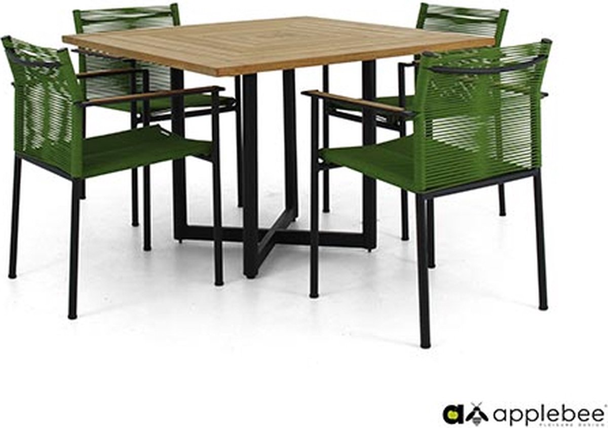 Apple Bee Jakarta dining armstoel - Zwart aluminium - Rope olive