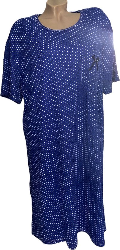 Dames nachthemd korte mouw 6533 met stippen XXXL blauw