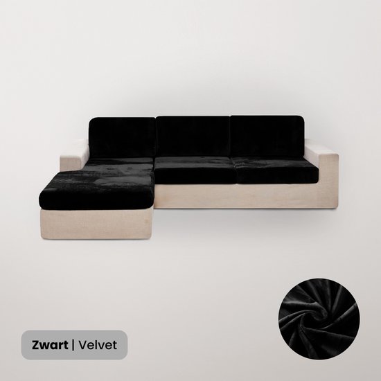 BankhoesDiscounter Zitkussen Hoes – Bankhoes – Kussenhoezen – Zetelhoes – Velvet – Zwart – M1 (61-81cm)