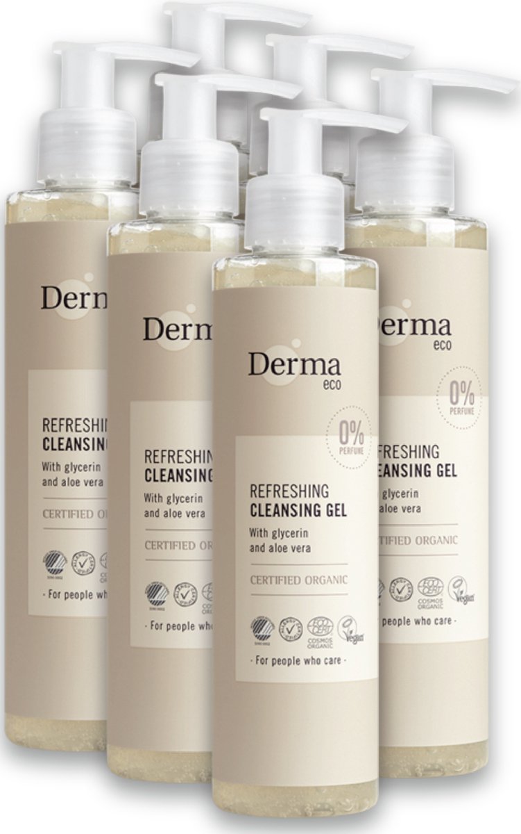 Goedkoopste Derma Eco - Cleansing Gel - 6 x 200 ML - Hypoallergeen - Parfumvrij - Veganistisch