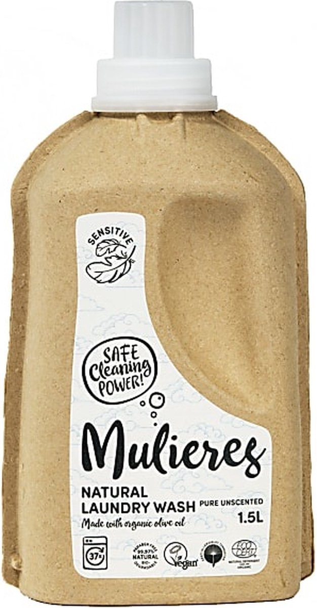 Goedkoopste Mulieres Pure Unscented - Vloeibaar Wasmiddel - 1,5 liter - Olijfolie based - Gevoelige huid geschikt - Veganisch