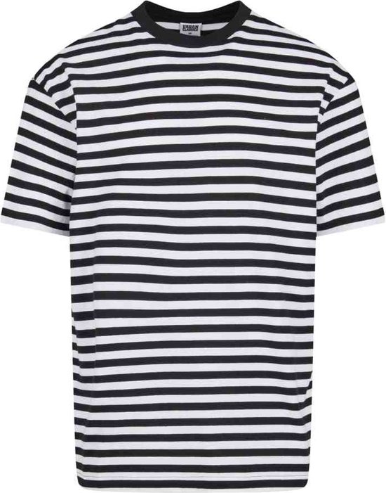 Urban Classics - Regular Stripe Heren T-shirt - S - Wit/Zwart