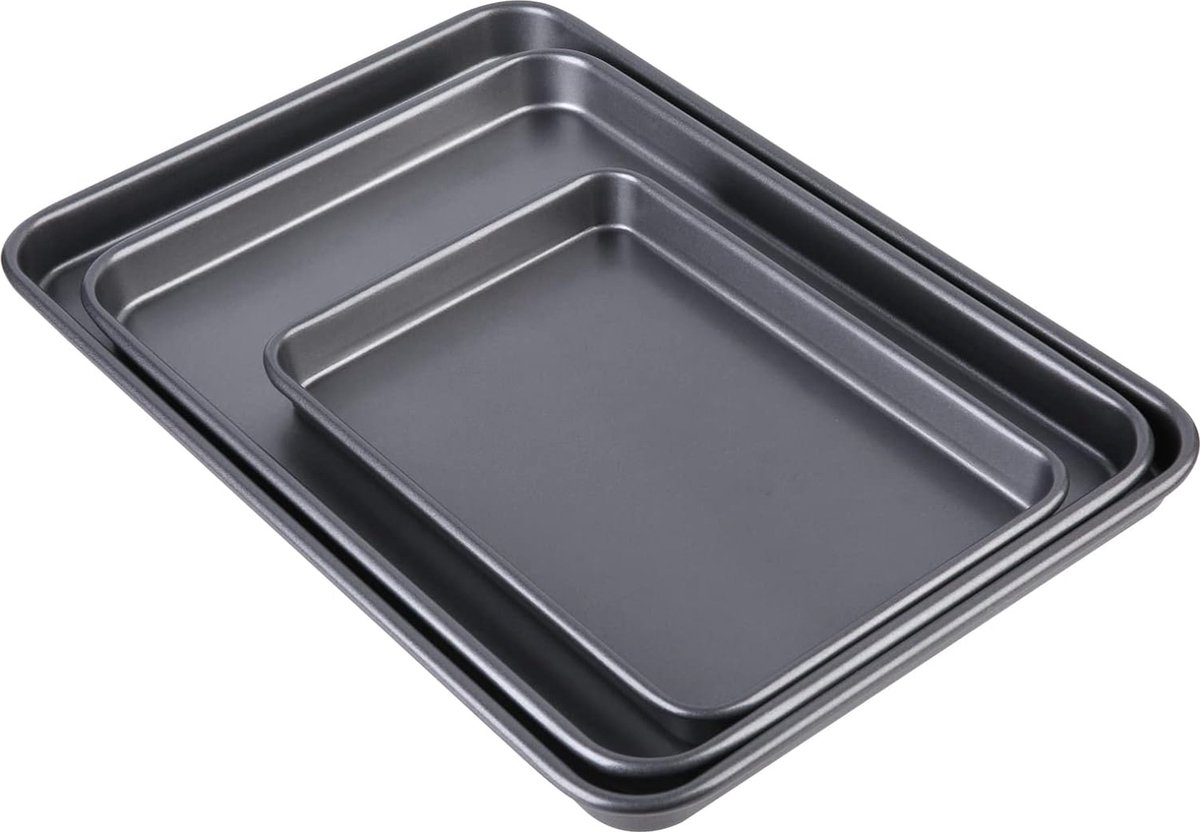 9,5/13/15 Inch Bakplaat Set, 3-delige Heavy Duty Bakpan voor Oven (Diep Grijs)