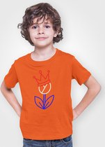 T-shirt kinderen Tulp & Kroontje | Koningsdag Kleding Kinderen | Oranje | maat 152