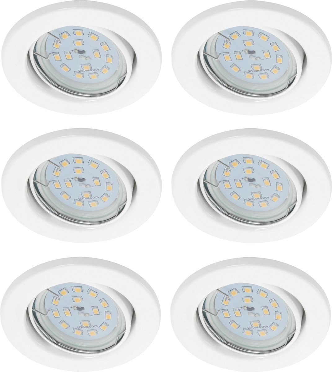 Trango Set van 6 inbouwspots 6729-066MO in wit mat draaibaar incl. 6x 3000K warm wit Ultra Flat LED Module, Plafondspots, Plafondlamp, Badkamerlamp, Spots