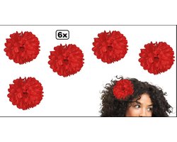 6x Haarspeld bloem rood - Hawai Spaans Tropisch beach strand party festival thema feest