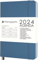 Agenda Hiéroglyphes 2024 A5 - 1 Semaine par 2 pages - Couverture rigide - Fermeture par élastique - Compartiment de rangement - 2 Signets - Agenda hebdomadaire - Blue Petrol