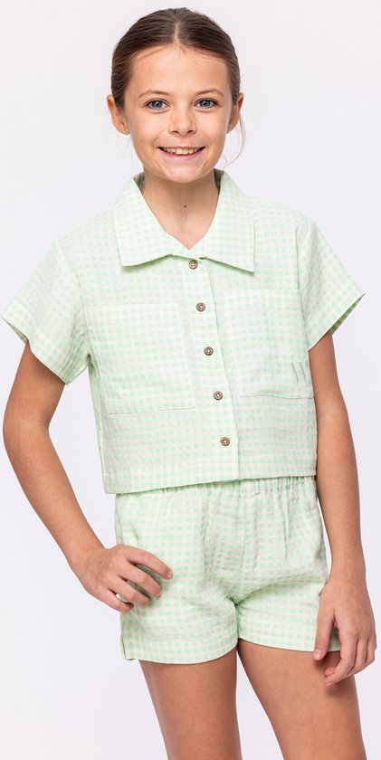 Woody Meisjes-Dames Set van T-shirt en Short groen - maat XL