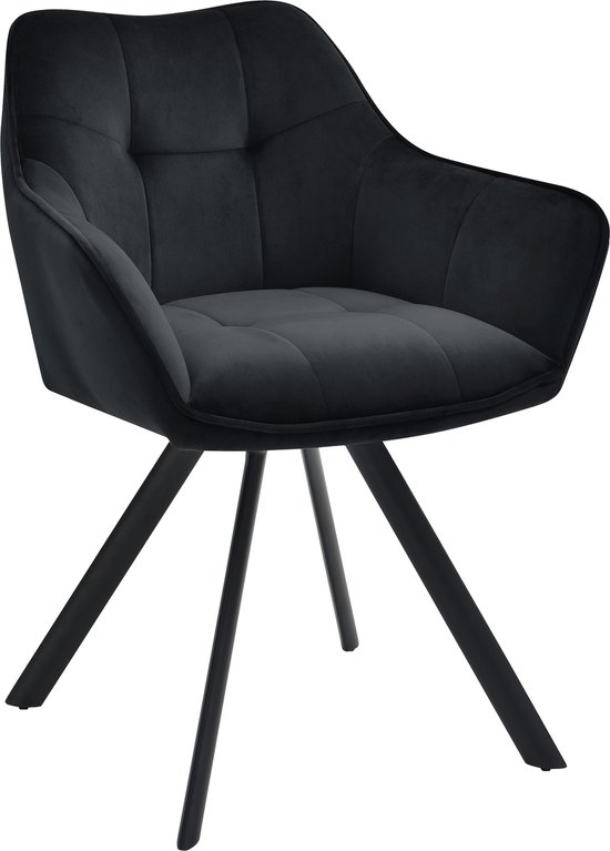 CLP Scott Eetkamerstoel - Bezoekersstoel - Met armleuning - Metalen frame - zwart Fluweel