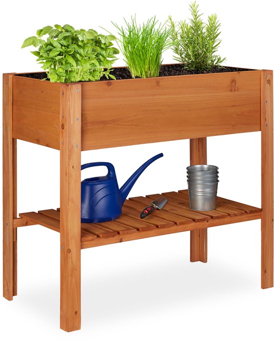 Relaxdays Moestuintafel hout - op poten - kweektafel - minigarden voor planten en kruiden