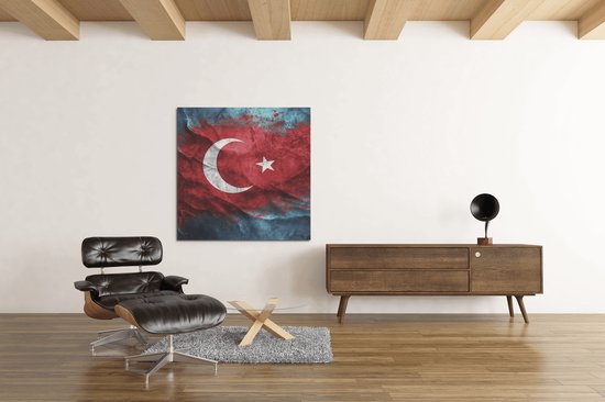 Canvas Schilderij - Vlag - Turkije - Wanddecoratie - 40x40 cm