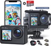 Bol.com JC's - Action Camera 4K - Vlog camera- Touchscreen - Dual screen - 32GB SD kaart - Afstandbediening - Externe microfoon ... aanbieding