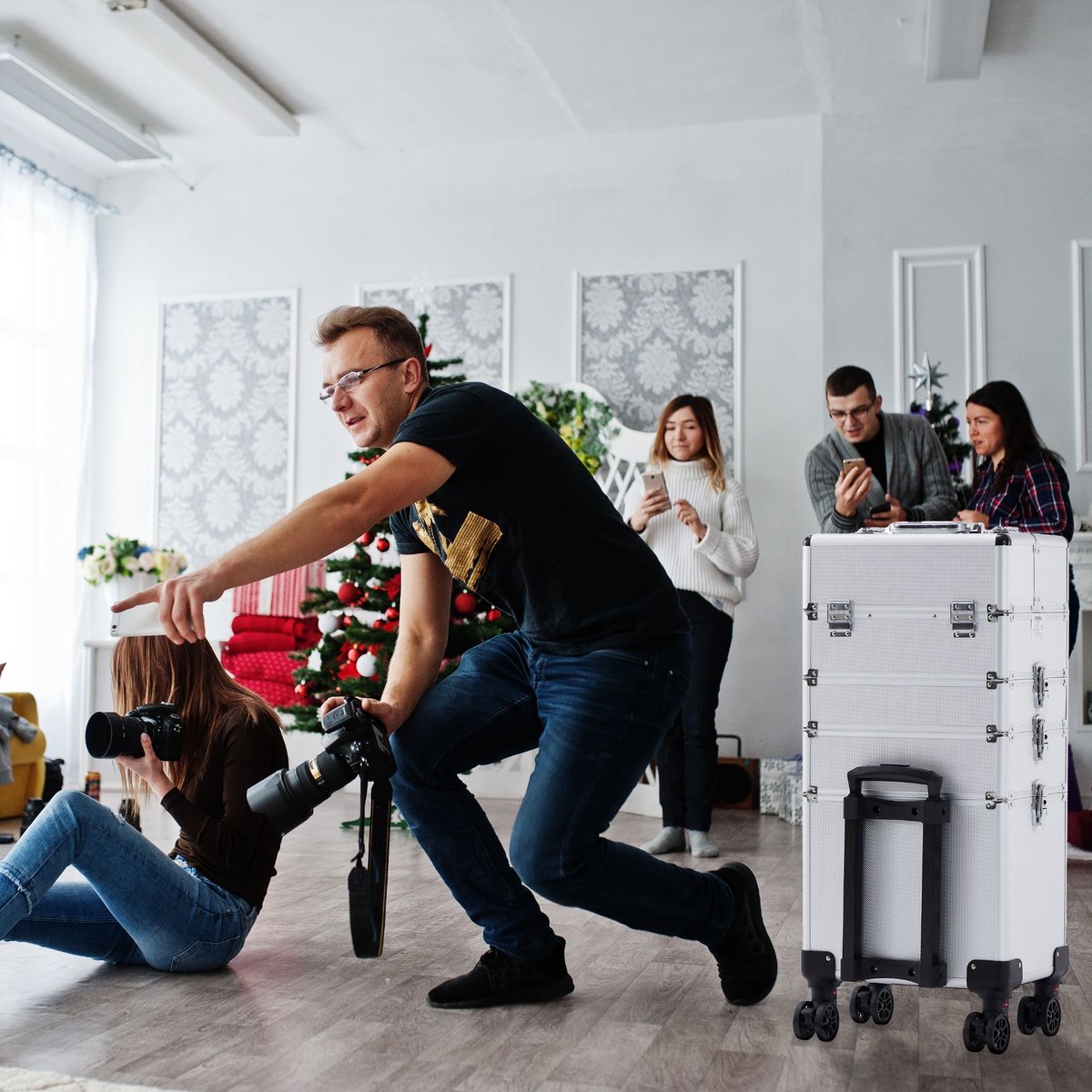Goedkoopste AREBOS 4in1 Make up Trolley Koffer Make-up kit Schoonheid Kapperszaak Cosmetische Trolley Beauty Koffer