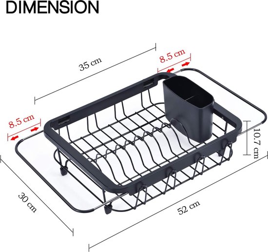 Égouttoir à vaisselle en acier inoxydable noir Rangement de cuisine au-dessus de