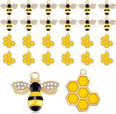 24 pièces breloques abeille en alliage émail nid d'abeille breloques strass abeille pendentifs pour la fabrication de bijoux boucles d'oreilles porte-clés fournitures de fabrication (12 abeilles + 12 nid d'abeille), métal, strass