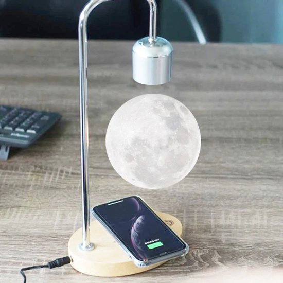 DeskBoost Maanlamp - Snelle Draadloze Bleutooth oplader met tafel lamp