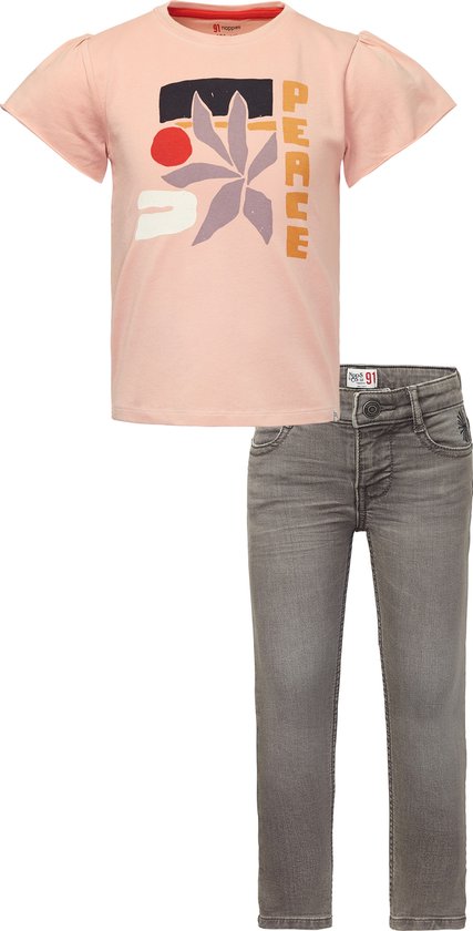 Noppies - Kledingset - 2 delig - Meisjes - Jeans Ash Grey Guanggyan - Shirt Gumi Rose Smoke