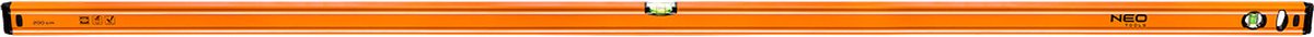 Neo Tools Waterpas 200cm 0,5mm/m 2 Libellen Acryl Glas 1,5mm Matteriaal Dikte