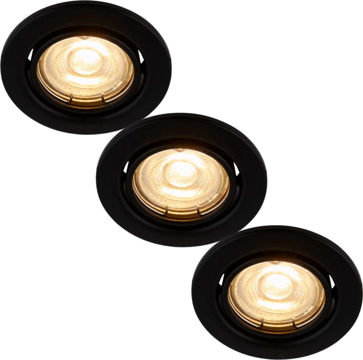 Inbouwspot zwart rond kantelbaar- Met GU10 Fitting en dimbare GU10 LED lamp - 3 stuks