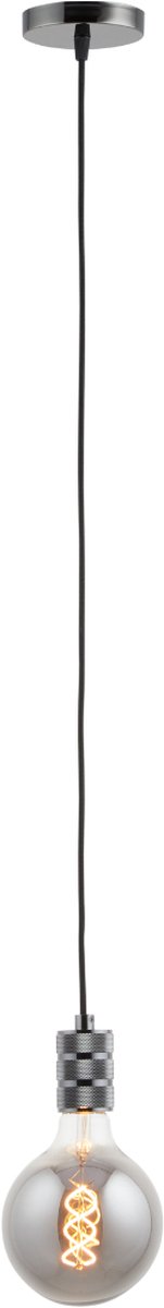 Pendel Zwart Titanium - Inclusief Lichtbron Rookglas - Retro - 1.5m Snoer - Met Plafondkap
