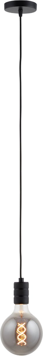 Pendel Mat Zwart - Inclusief Lichtbron Rookglas - Retro - 1.5m Snoer - Met Plafondkap