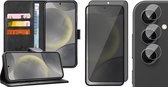 Hoesje geschikt voor Samsung Galaxy S24 - Privacy Screenprotector Volledig Dekkend Glas & Camera - Portemonnee Book Case Zwart