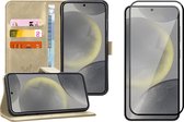Hoesje geschikt voor Samsung Galaxy S24 Plus - Screenprotector Volledig Dekkend Glas - Portemonnee Book Case Goud