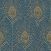 Natuur behang Profhome 369712-GU vliesbehang licht gestructureerd met exotisch patroon mat blauw goud geel 5,33 m2