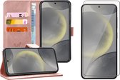 Hoesje geschikt voor Samsung Galaxy S24 Plus - Screenprotector Glas - Portemonnee Book Case Rosegoud