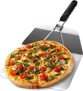Pizzaschep van roestvrij staal - pizza- en taartschep met inklapbare handgreep - pizzaschuiver voor pizza, Flammkuchen, broodjes en brood (zilverkleurig/zwart - vierkant)