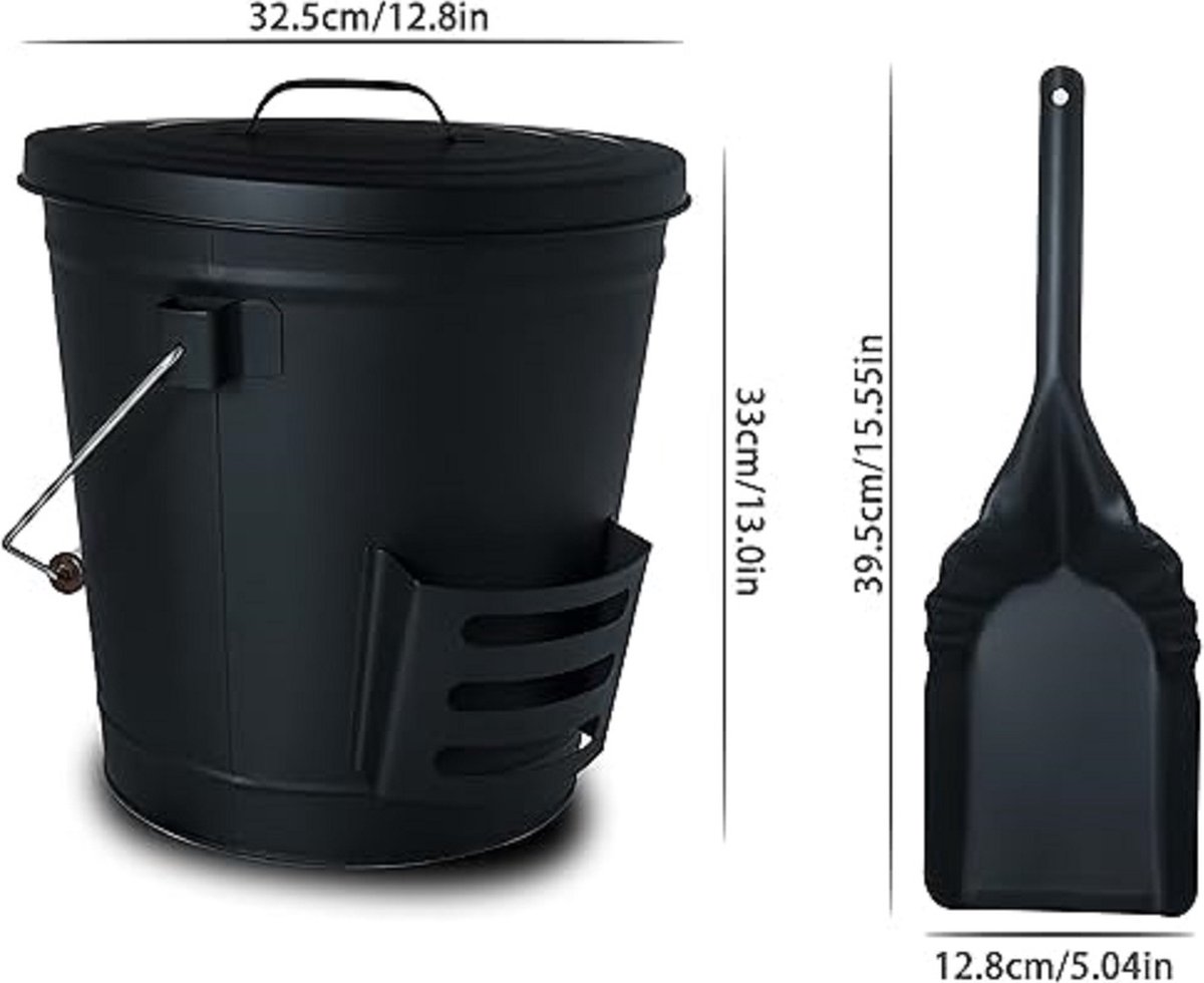 Goedkoopste Asemmer met deksel en schep - stalen kolenemmer met handvat - 19 liter asschep - open haard & grill