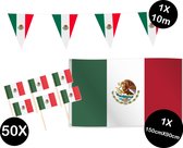 Landen versiering pakket Mexico- gevelvlag Mexico(150cmX90cm)-prikkertjes Mexico(50stuks)-vlaggenlijn Mexico(1stuks)-wereld party decoratie (Mexico)