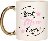 Bellatio Decorations Cadeau koffie/thee mok voor mama - roze met gouden oor - de beste - Moederdag
