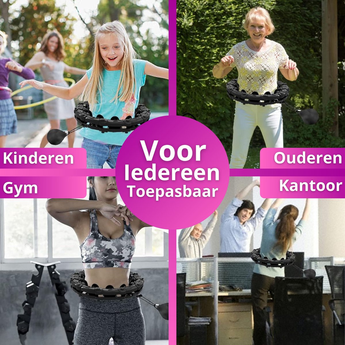 Trizand Hoelahoep - Hula Hoop - Hoepel - Hoelahoep Fitness - Hula Hoop Fitness - Fitness Hoepel - Weighted Hula Hoop - Weight Hoop - Hoelahoep met Gewicht - Hoelahoep Volwassenen - Hoepel Fitness - Body Hoop - Zwart - 24 schakels - Verstelbaar