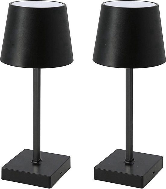 2 stuks - Oplaadbare Tafellamp - Draadloos & Oplaadbaar - Dimbaar - Industrieel - Zwart