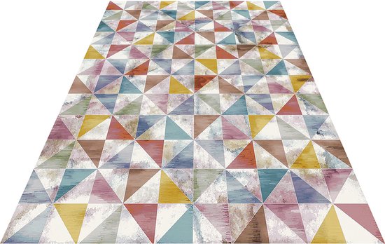 Lalee Picasso Sahra ruiten vloerkleed ROND vintage laagpolig trendy multi kleuren 133x133cm rond