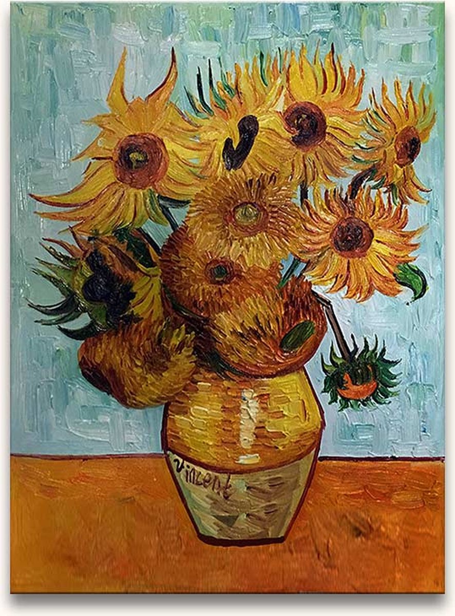 Handgeschilderd schilderij Olieverf op Canvas - Vincent van Gogh 'Vaas met Twaalf Zonnebloemen'