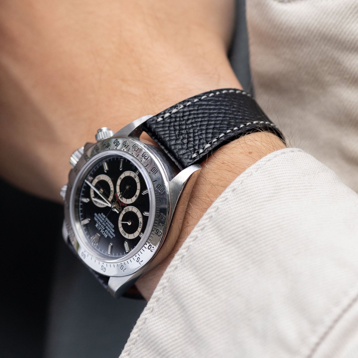 BS Leren Horlogeband Luxury - Epsom Zwart - 20mm