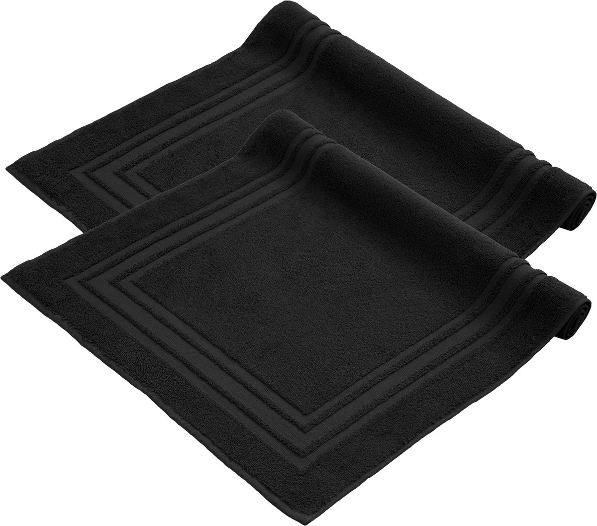 Komfortec Badmat - 2 stuks - Zachte en Absorberende Douchemat - 50x70 cm - 100% Katoen – Zwart - Komfortec