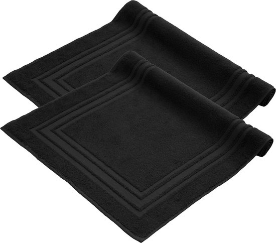 Komfortec Badmat - 2 stuks - Zachte en Absorberende Douchemat - 50x70 cm - 100% Katoen – Zwart