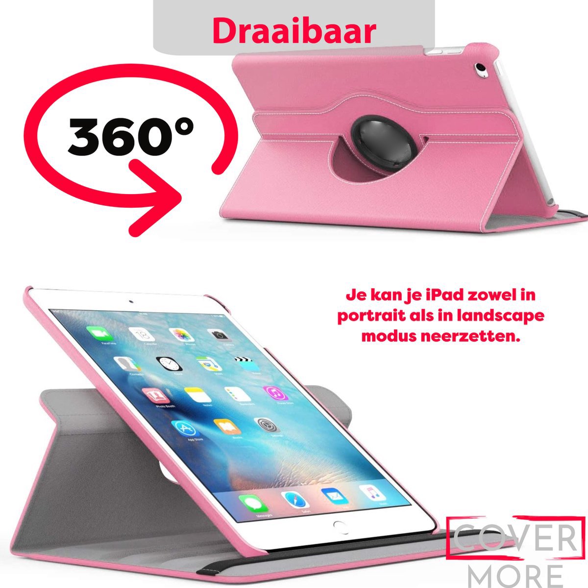 Draaibare Bookcase - Geschikt voor oude iPad Hoes 2e, 3e, 4e Generatie - 9.7 inch (2011,2012) Zacht Roze