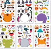 Partizzle 36x Feuilles d'autocollants Cadeaux à distribuer - Créez vos propres visages - Pour Enfants / tout-petits - Artisanat - Cadeaux de friandises pour sac à main - Animaux, Dinosaurus, jungle - 6 modèles