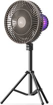 Tamarow Ventilateur de table portable avec Siècle des Lumières UV - Ventilateur sur pied - Rechargeable - 3 options d'éclairage - 3 vitesses de vent - Entièrement réglable - Lampe anti-insectes - 36 à 52 cm de haut - Marron/ Grijs