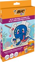 BIC Kids Inkleurset Opblaasbaar Speelgoed Zeedierenontwerpen - set van 21 - 12 viltstiften in kinderkleuren, 6 glitterlijm, 3 Opblaasbaar Speelgoed om in te kleuren
