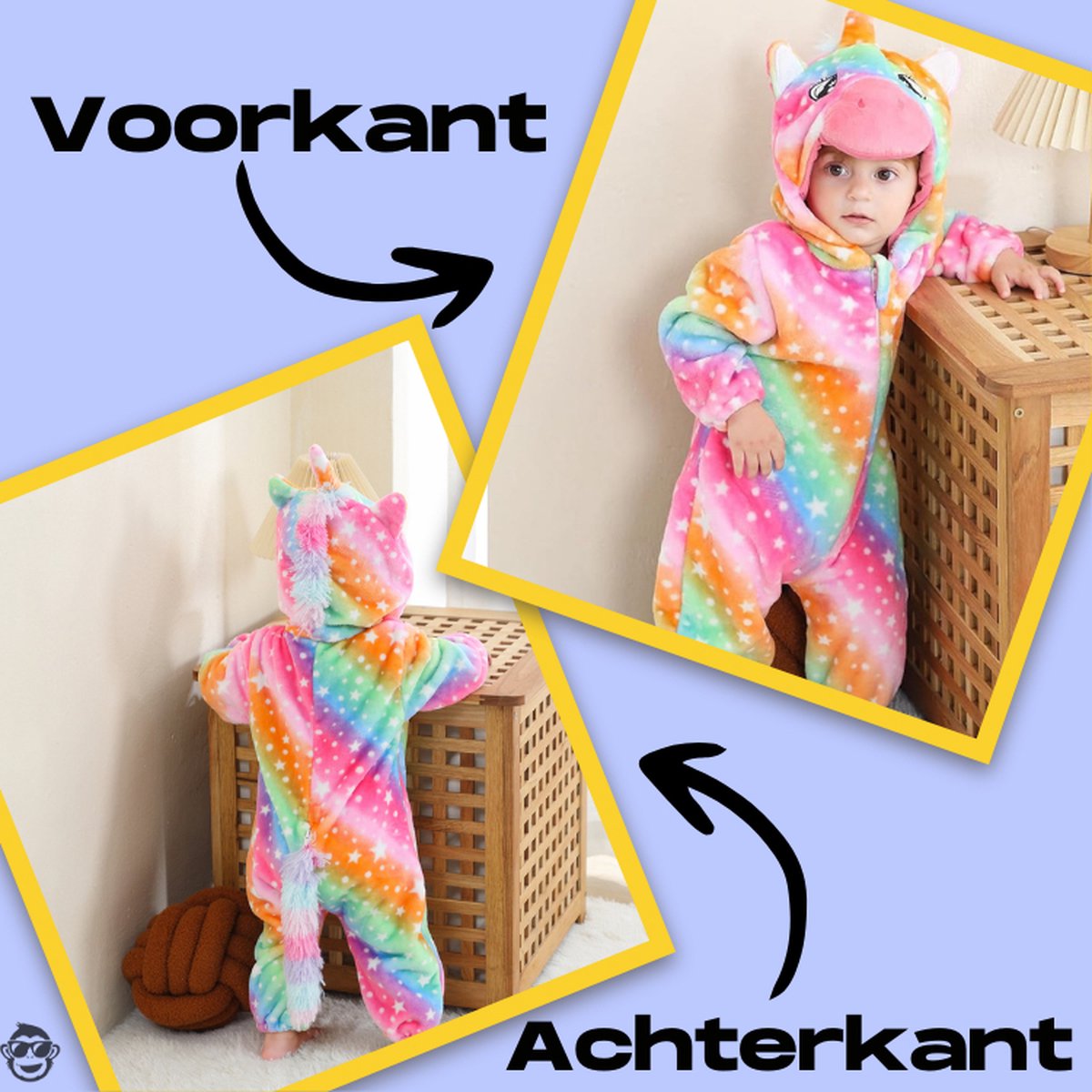 BoefieBoef Unicorn Regenboog Dieren Baby Onesie Peuter Pyjama Kinderen 2-4 jaar 6 maanden tot 2 jaar – Eenhoorn – Verkleedkleding met Luierrits – Voor Carnaval, Kerst- en Kraamcadeau – Flanel - Romper - Boxpak - Jongen - Meisje - Kruippak - Winterpak — afbeelding 11